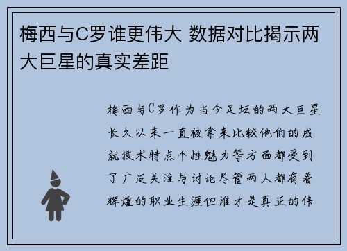 梅西与C罗谁更伟大 数据对比揭示两大巨星的真实差距 梅西与C罗谁更伟大 数据对比揭示两大巨星的真实差距
